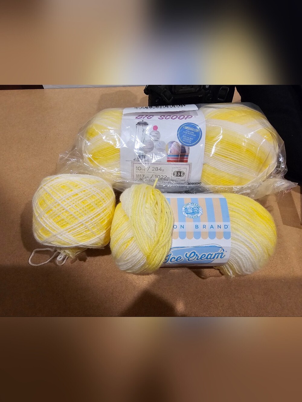 NWT 3 Skein Lion Brand Ice Cream Yarn, 1 Big + 2 Small Scoops